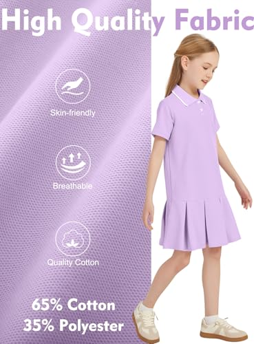 COZYPOIN Girls Polo Dress Short Sleeve Ruffle Pleated School Uniform Summer Casual Active Dropwaist Dresses(Purple-XS)3