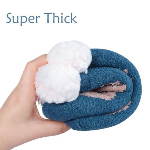 SIQITECHNO 2 Pairs Toddler Winter Slipper Socks Thick Fleece Lined Fuzzy Non Slip Warm Cozy Furry Socks Girls Boys Cute Socks3