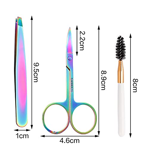 Eyebrow Scissors Kit, Colorful Curved Scissors Eyelash Tweezers And Spoolie Brushes, Multi-Purpose Grooming Tools Set For Eyebrow Eyelash Extension Cuticle Manicure #TOP2