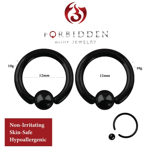Forbidden Body Jewelry FBJ-MN1604 10G 12Mm Black Surgical Steel Captive Bead Body Piercing Hoops thumb #1