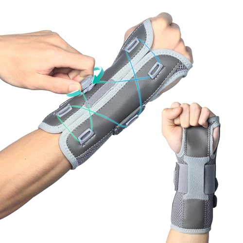 XRUIDI Night Brace Carpal Tunnel Wrist Brace Fits Both Himands Adjustable Brace Support with Metal Splints for Women & Men Braces Both Himands (Grey1pcs)