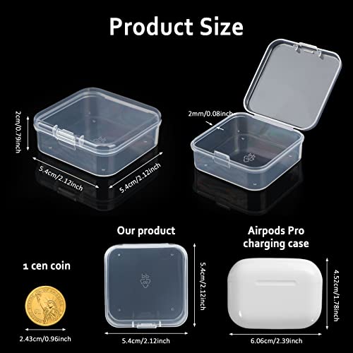 SATINIOR 100 Pcs Clear Plastic Beads Storage Containers Box Small Clear Boxes with Hinged Lid Plastic Arts Case Mini Square Crafts Storage Organizers for Small Items (2.1 x 2.1 x 0.8 Inch)
