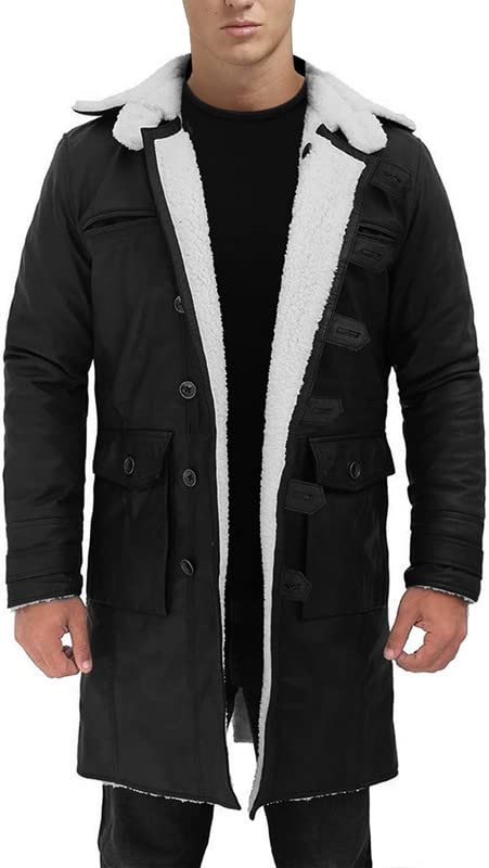 SpazeUp Mens Faux Shearling Brown Leather Trench Coat - Militry Faux Leather Tactical Vest Coat Jacket Cosplay Costume