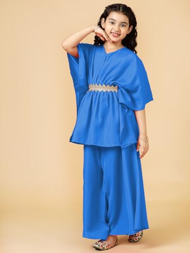 Image of A.T.U.N. (ALL THINGS UBER NICE) Girls Solid Kaftan with Flared Pant Set | Stylish Clothing Set