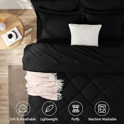 Image of CozyLux Super King Comforter Set Black, 7 Pieces Bed in a Bag Comforter Set with Sheets, All Season Bedding Set with Down Alternative Comforter, Sheets, Pillowcases & Shams