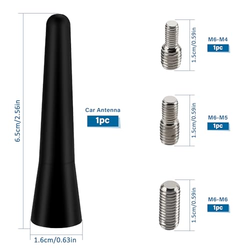 VooGenzek 6.5cm Autoantenne Auto Antenne, FM DAB Dachantenne Auto, Autoantenne Kurz Universal, Mit 3 Schrauben (M4, M5, M6), für den FM/AM Radioempfang