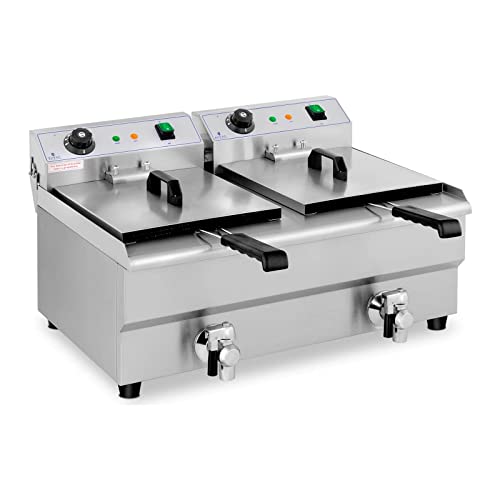 Royal Catering Elektro-Doppel-Fritteuse Edelstahl Doppel-Fritteuse (2 x 3200 W, Kapazität: 2 x 13 l, Temperaturbereich: 50-200 °C, Kaltzone, mit Ablasshähnen) – Bild 3