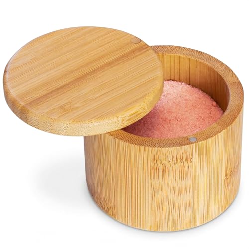 Totally Bamboo Salt Cellar with Lid, Bamboo Salt Container with Magnetic Swivel Closure, Wooden Storage Box for Kitchen Countertop, 6 Oz