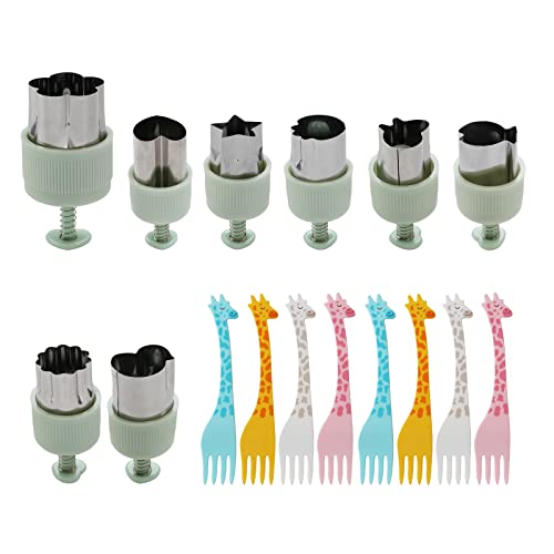 Surgehai Fruit Cutters Shapes Vegetable Cutter For Kids 16 Pcs With 8 Pcs Cute Fruit Forks, Mini Cookie Cutter With Spring Handle, Easy To Pop Out #TOP14