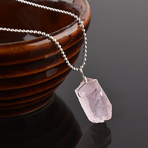 Zembience Natural Raw Rose Quartz Gemstone Pendant Necklace, Rough Stones, Chakra Healing Crystals, Silver Plated, Handmade, Minimalist, Christmas Gift, Women Dainty Jewelry, Size 18 Inches #TOP2