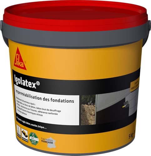 SIKA - Revêtement bitumineux épais - Sika Igolatex, Noir - Imperméabilisation des soubassements en béton - Collage d'isolant thermique - Facile d'application - Prêt à l'emploi - 5kg