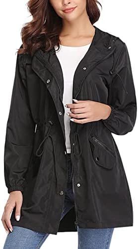Alebame Women's Long Raincoat Lightweight Rain Jackets Waterproof Drawstring Windbreaker Reusable And Packable Rain Protection for Outdoor Hiking Climbing