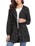 Alebame Women's Long Raincoat Lightweight Rain Jackets Waterproof Drawstring Windbreaker Reusable An