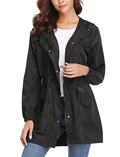 Alebame Women's Long Raincoat Lightweight Rain Jackets Waterproof Drawstring Windbreaker Reusable And Packable Rain Protection For Outdoor Hiking Climbing #TOP2