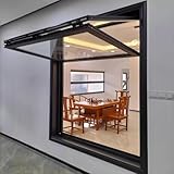 Klappfenster aus verstärktem Glas, mit Schlössern, Aluminium, für Mobilheim und Servierfenster, schwarz, Mehrzweck, 114,3 x 55,9 cm, langlebiges und stilvolles Design