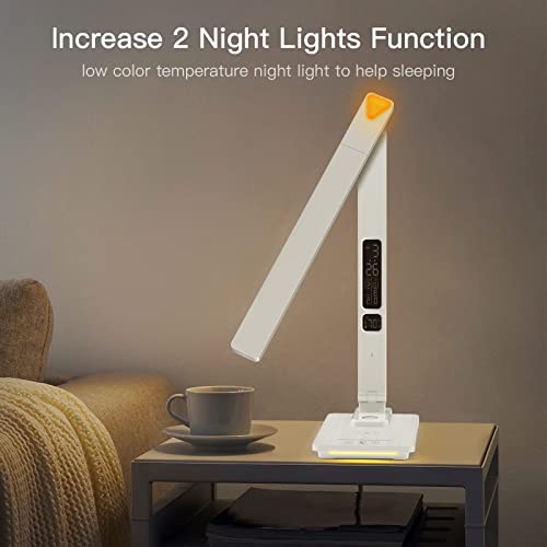 LAOPAO LED Desk Lamp with Wireless Charger, USB Charging Port, Touch Sliding Dimmable Auto Timer Table Lamp with Night Light - Image 4