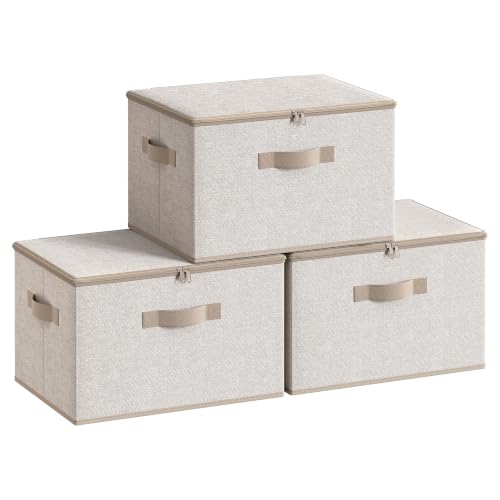 SONGMICS Set of 3 Foldable Storage Organizer Boxes with Zipper Lids