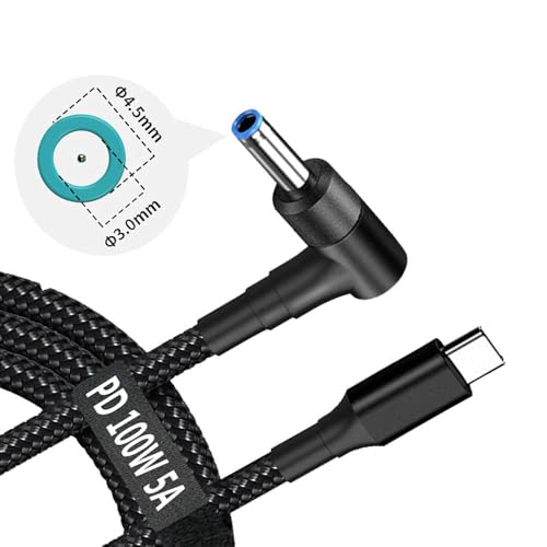 FASTELECTRIC USB C to Slim Laptop Charging Cable Adapter Male Type C to DC Converter 6.5ft 100W PD Power Charger Supply Cord for HP Stream 11 13 14 15 Pavilion Spectre Chromebook (4.5 x 3.0mm for HP)