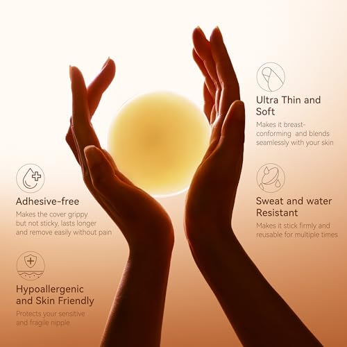 Image of LUCKMEEY Nipple Covers for Women, Ultra-Thin Reusable Silicone Pasties | Adhesive, waterproof silicone covers with tapered edges and travel case; two sizes designed for AA-E cups