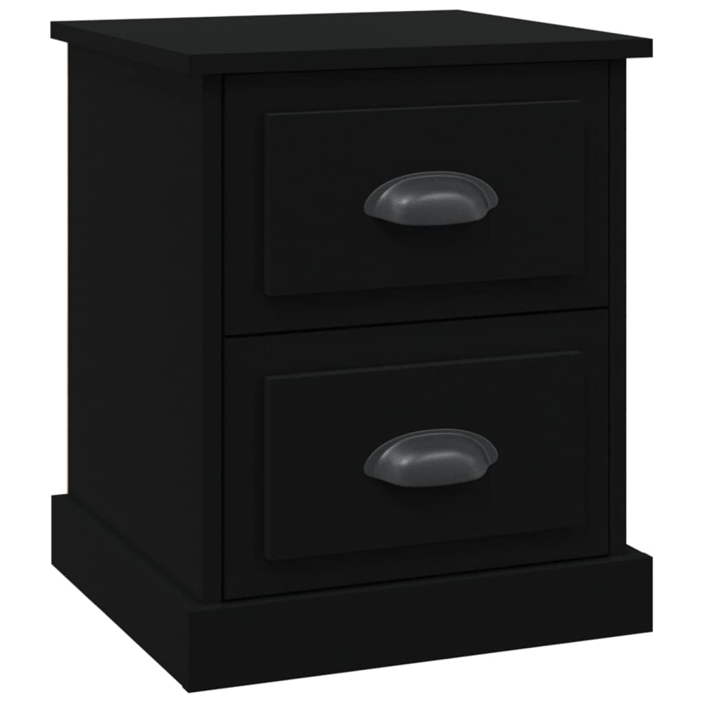 Table de chevet noire 39cm avec 2 tiroirs en bois pour chambre