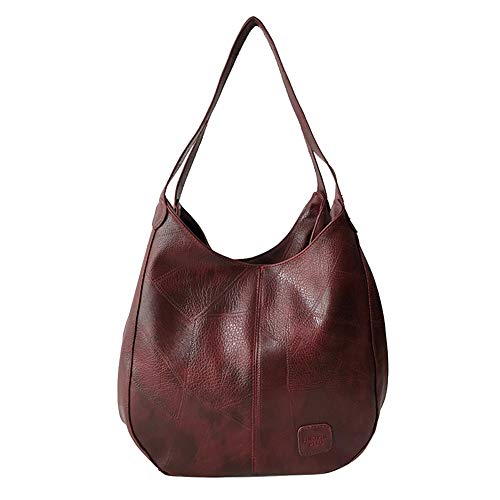 Mosichi Bolsa de mão de couro feita à mão de cor lisa feminina grande volume, Preto, P
