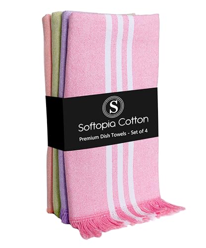 Image of Multi Color Kitchen Towels 4 Pack, 16x26 Inches, Striped Tea Towels, Quick Dry Dishcloth, Absorbent Cleaning Rags, Washable Kitchen Cloths - Rose Pink, Lavender, Green, Orange
