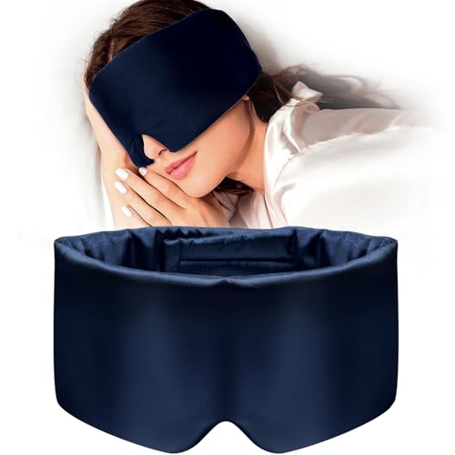 Quelcc Masques de Sommeil pour Hommes et Femmes, Masque Nuit Soie avec Bandeau Réglable, Cache Yeux pour Dormir pour Sommeil, Yoga, Sieste et Voyage(Marine)