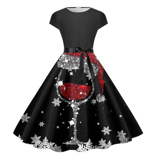 Vestido de fiesta de manga larga para mujer, elegante, largo hasta la rodilla, sin mangas, para Navidad, rosso, L