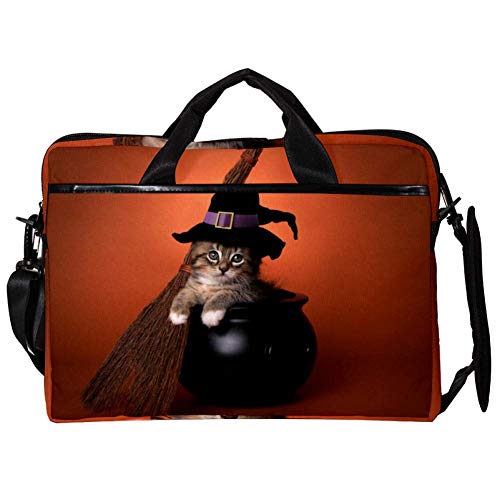 Maletín de portátil de 15 pulgadas contra impactos con temática Halloween Witch Kitten