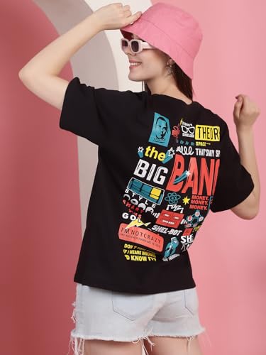 Image of Preneum Women's Cotton Graphic Printed Baggy Fit Drop-Shoulder Sleeves Cotton Oversized T-Shirt || Round Neck || Half Sleeve