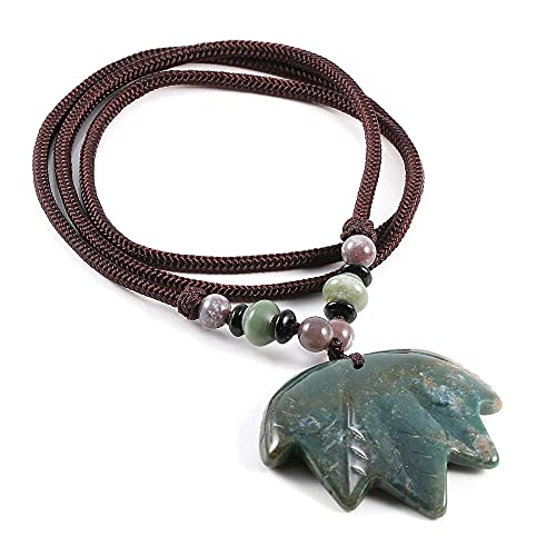 Natural Stone Maple leaf Pendant Necklace Jewelry Pendant Necklace rope Chain adjustable size Jewelry for Women-india agate
