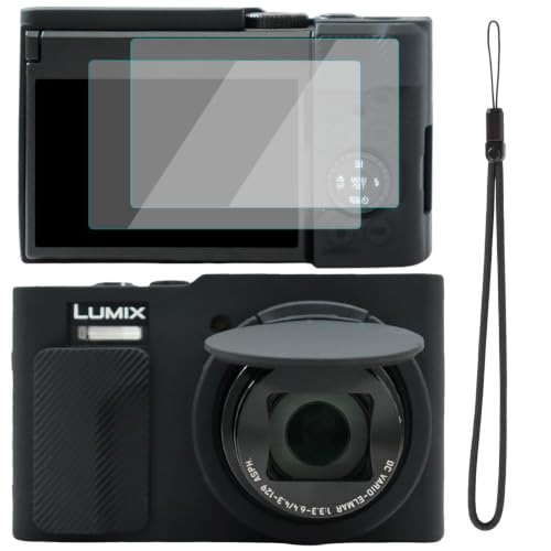 VOVMOEYA Camera Case for Lumix DC-ZS99,for ZS99 Camera Silicone Case,with 0.25mm Ultra Thin Screen Protector for Panasonic Lumix ZS/TZ99 Case,with Hand Strap,Black