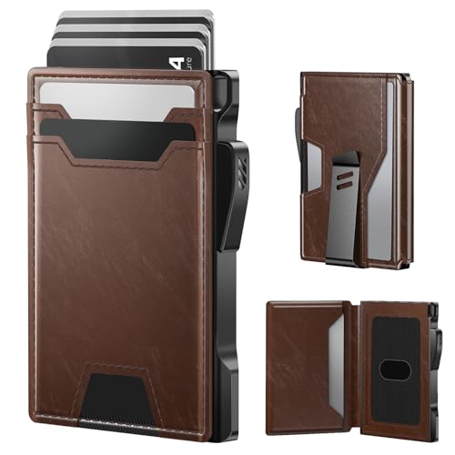 typecase Wallet for Men: Rfid Blocking Wallet 9-13 Card Capacity with Money Clip Slim Leather Front Pocket Smart Pop Up Card Case Bifold Minimalist Wallet with Gift Box - Atlanta Black