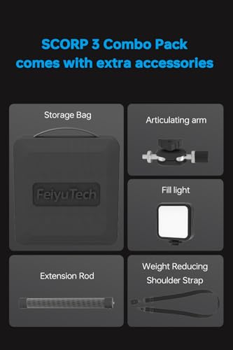 FeiyuTech SCORP 3 Combo カメラ用 スタビライザー 3.5kg搭載量 カメラ 一眼レフ ジンバル 3軸手ブレ補正 三脚付き AIトラッキング内蔵 着脱式ハンドル リモコン付き ズームノブ搭載 自動軸ロック ローアングル撮影 アウトドア 動画撮影用 SONY/Canon/Nikon/Fujifilm等対応