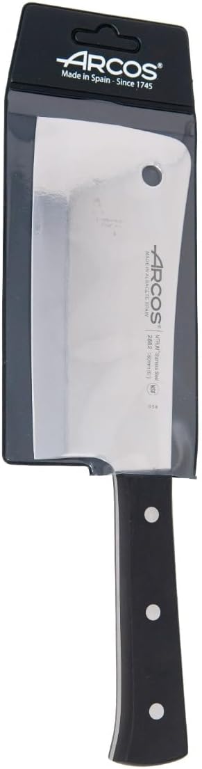 Arcos Cleaver Knife 6 Inch Nitrum Stainless Steel and 160 mm blade. 477 gr. Professional Knife for Boning. Ergonomic Polyoxymethylene POM Handle. Series Universal. Color Black