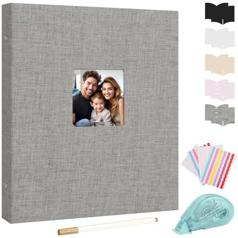 Aevdor Scrapbook Photo Album Linen Cover, 8.5x11 Inch Large 3 Ring DIY Scrapbook Album 40 Sheets 80 Pages, Scrapbook for Baby Shower Travel Wedding Anniversary Kids Adventure, Scrapbook Kits (Grey) Cover