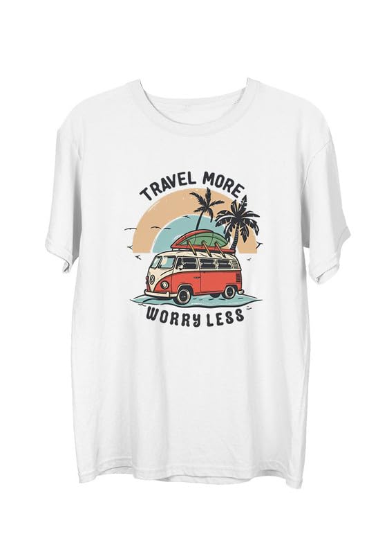 Image of Wear Your Opinion Men's Premium Cotton Printed Round Neck T-Shirt (Design: Travel More Worry Less)