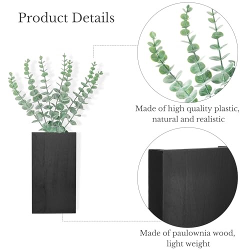 Dahey 2 Pack Wood Wall Planter Vase with Artificial Eucalyptus Farmhouse Wall Hanging Decor Pocket Planter for Indoor Fake Plants Greenery, Living Room Bedroom Kitchen Home Office Decoration, Black by Dahey - Image 6