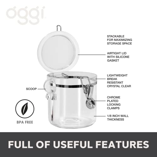 Oggi 4pc Clear Canister Set with Clamp Lids & Spoons - Airtight Food Storage Containers, Ideal for Kitchen & Pantry Storage of Bulk, Dry Food Including Flour, Sugar, Coffee, Rice, Tea, Spices & Herbs by Oggi - Image 2