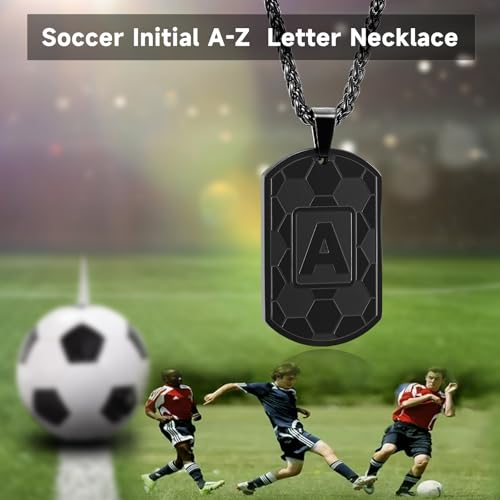 Soccer Initial Necklace for Men Boys Kids Teen Dog Tag Sliver/Black/Gold Letter Pendant Sport Soccer Athletes Jewelry Gifts for Kids Boys Men Teens Boyfriend Husband Dad4