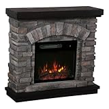 Liviland 36' Farmhouse Ceramic Magnesium Oxide Freestanding Electric Fireplace with 4 Flickering Flame Effect Settings, Remote and Touch Control, in Gray Finish