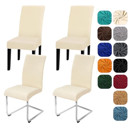 Yugarlibi Lot de 4 housses de chaise extensibles pour chaise basculante - Amovible et lavable - Protection pour cuisine, restaurant, hôtel, banquet, mariage (beige, 4 pièces)
