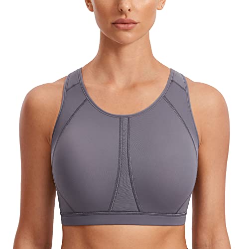 SYROKAN Women's Sports Bra for Large Breasts High Impact Full Coverage Padded Wireless Running Halter Neck Bra The Wild Wood 38F