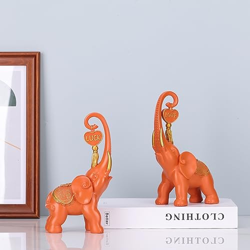 Estatua de Elefante Naranja Set 2 Piezas Decoración miniatura 3