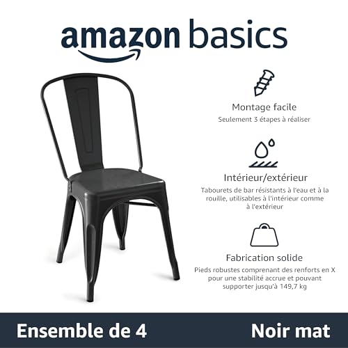 Lot 4 chaises métal noir empilables 149,6 kg Amazon