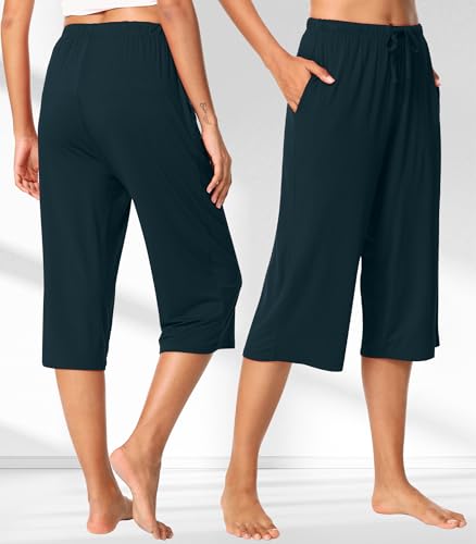 Image of WiWi Bamboo Viscose womens capri pants Wide Leg Pajama Super Soft Lounge knit Sleep shorts Cooling Pj Bottoms S-XXL