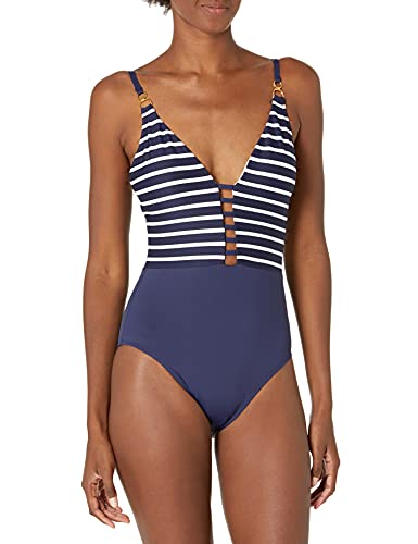 La Blanca Women's Plunge Mio One Piece, Indigo/Capri Stripe, 8 #TOP18