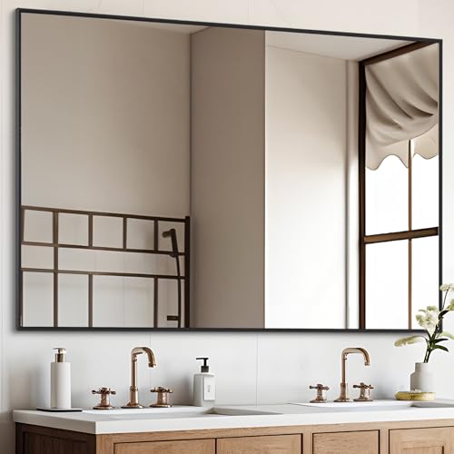 Image of DESBING Black Bathroom Mirror for Wall, 36x48 Inch Rectangle Mirrors with Metal Frame, Modern Vanity Wall Mirror Decor for Entryway Hangs, Bathroom Living Room Horizontal or Vertical