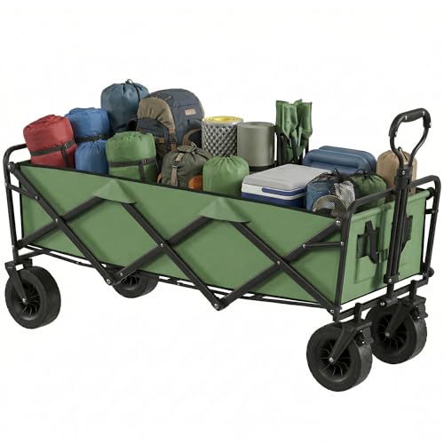 Chariot de jardin pliable tout terrain 250 kg avec sac vert