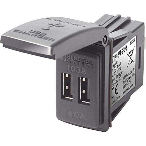 Blue Sea Systems 1038 48V 4A Contura Switch Mount Dual USB Charger, Grey